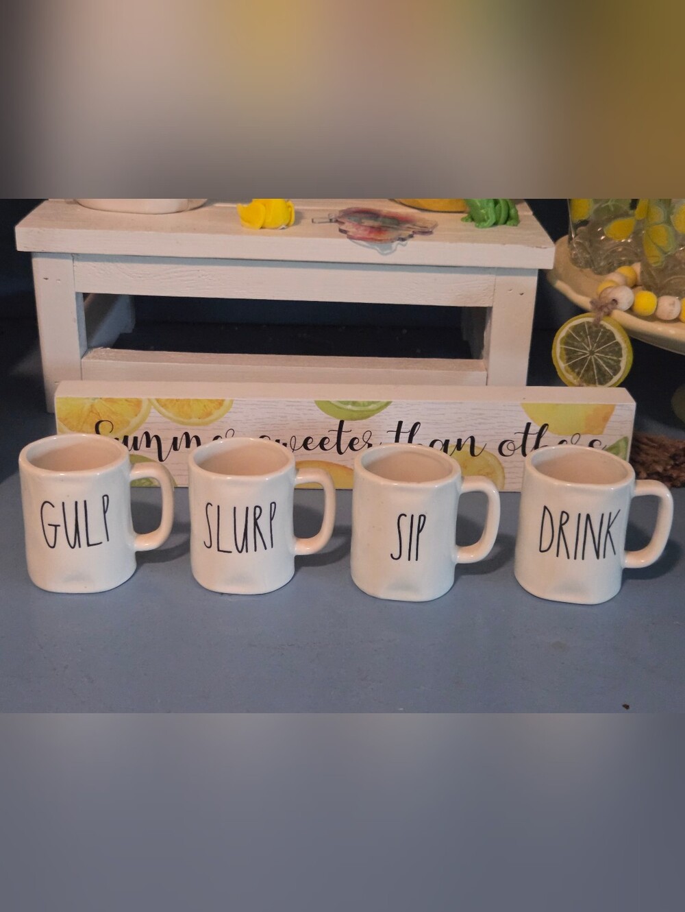 Ceramic Expresso Mugs Set of 4 with Black Lettering - Gulp, Slurp, Sip, Drink